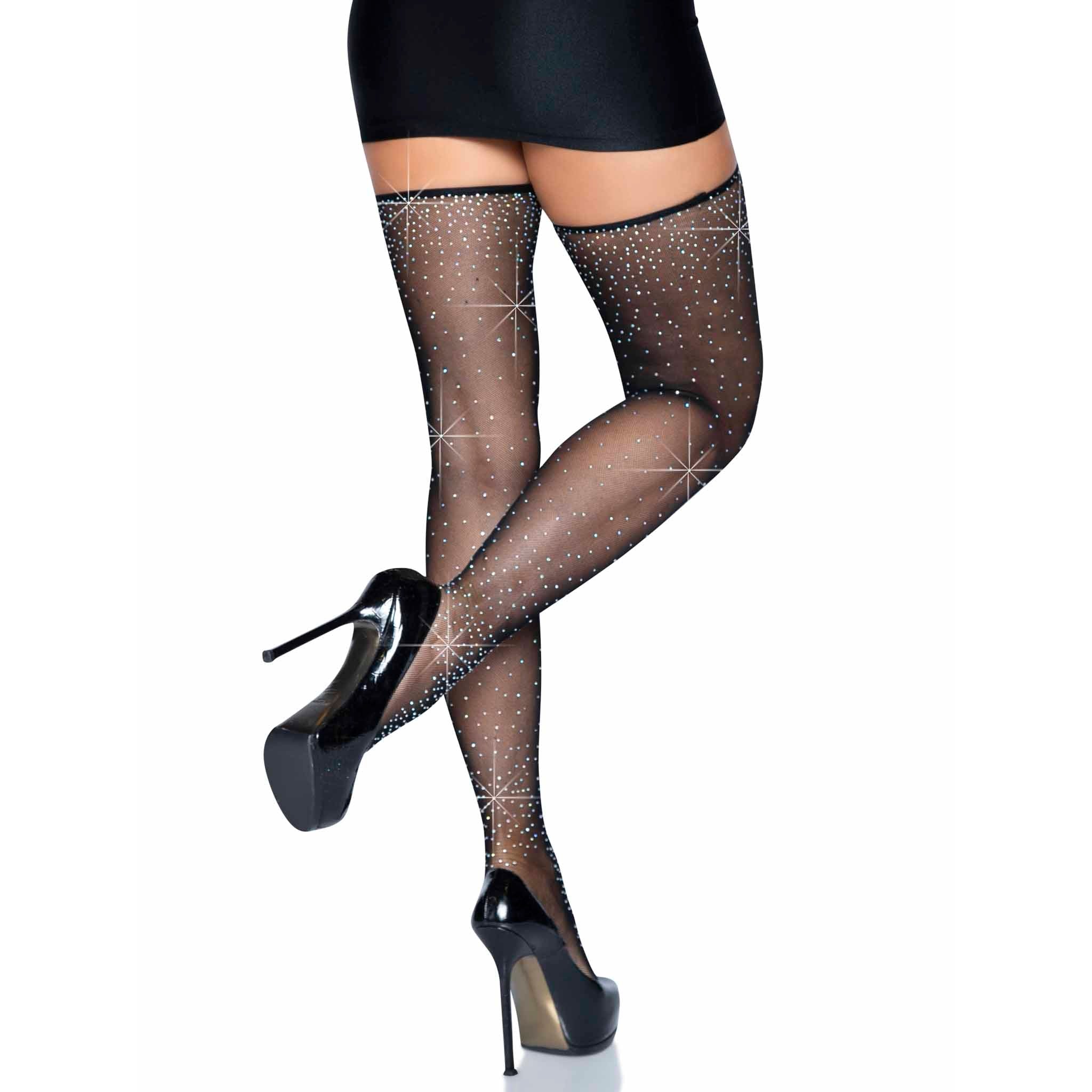 2 Piece Rhinestone Net Garter Belt and Stockings