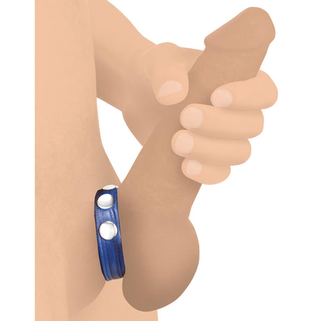 Cock Ring Blue Studded Leather Speed Snap-On Ring