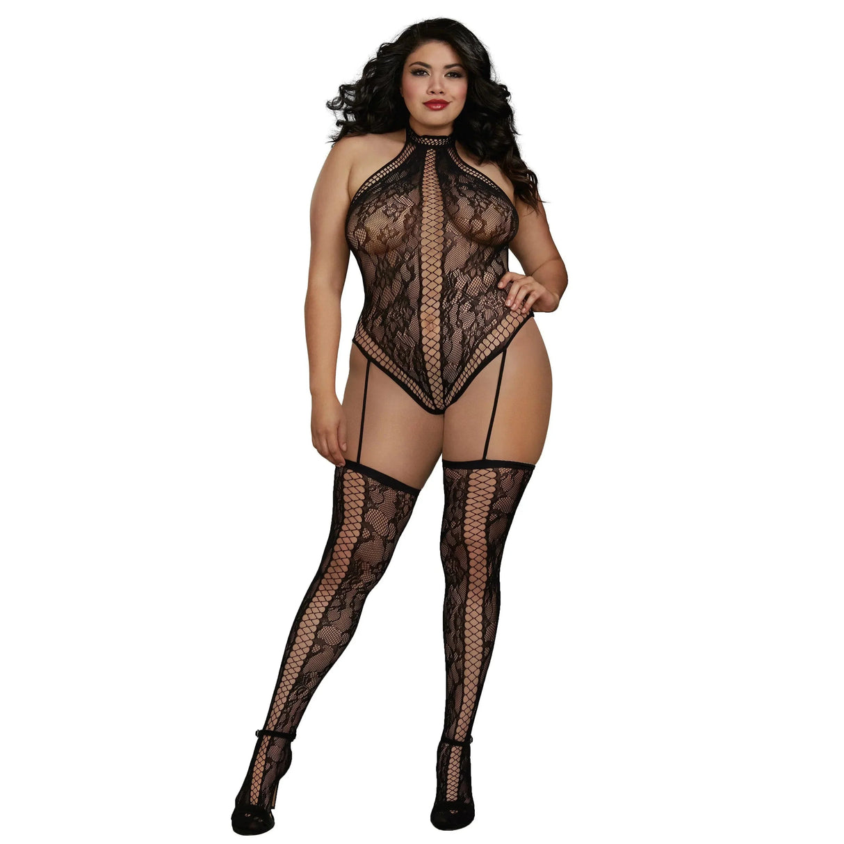 Dreamgirl Lace Halter Neckline Teddy Bodystocking