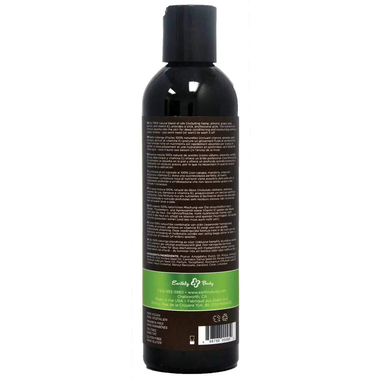 Earthly Body Hemp Seed Massage & Body Oil - 8oz