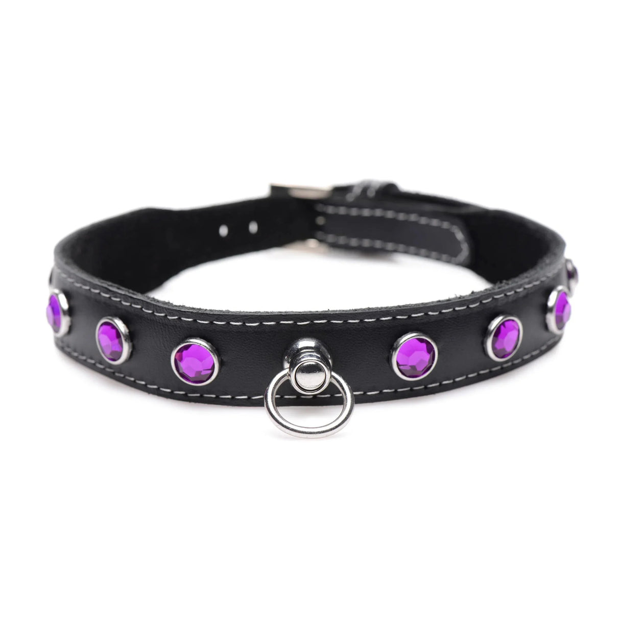 Fierce Vixen Leather Choker with Rhinestones - Purple
