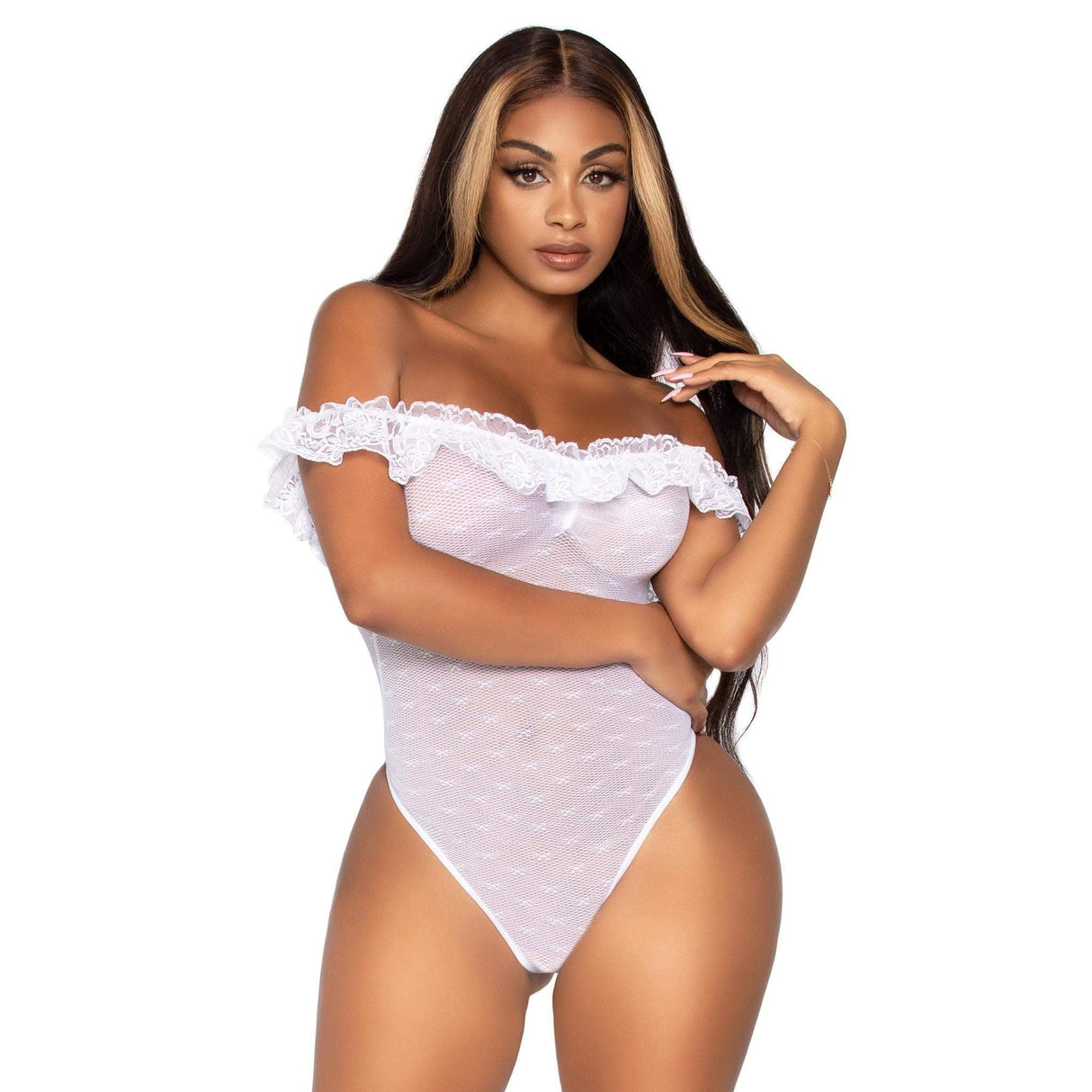 Lace Ruffle Snap Crotch Teddy