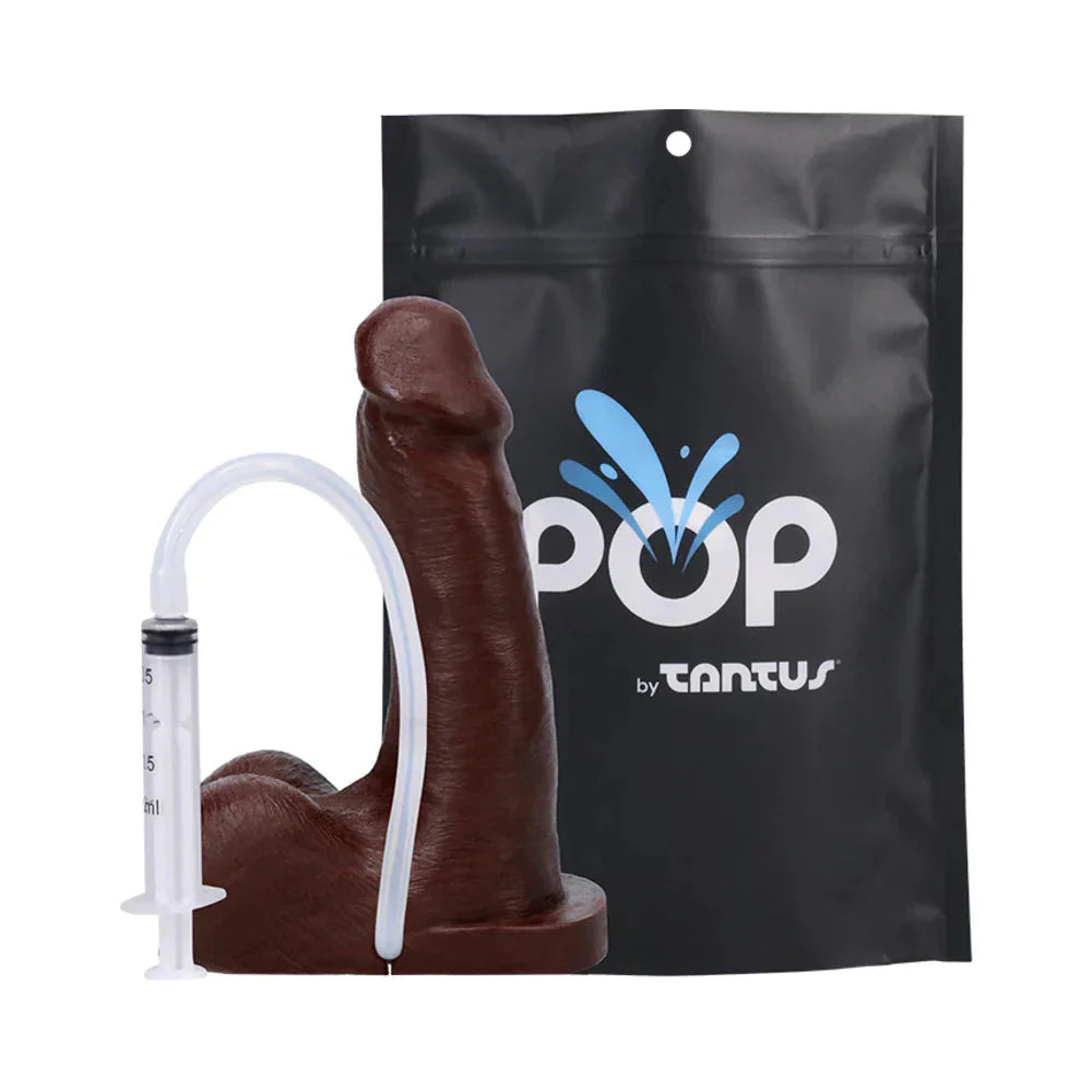 POP N' Play Squirting Harness Compatible Silicone Dildo - Espresso