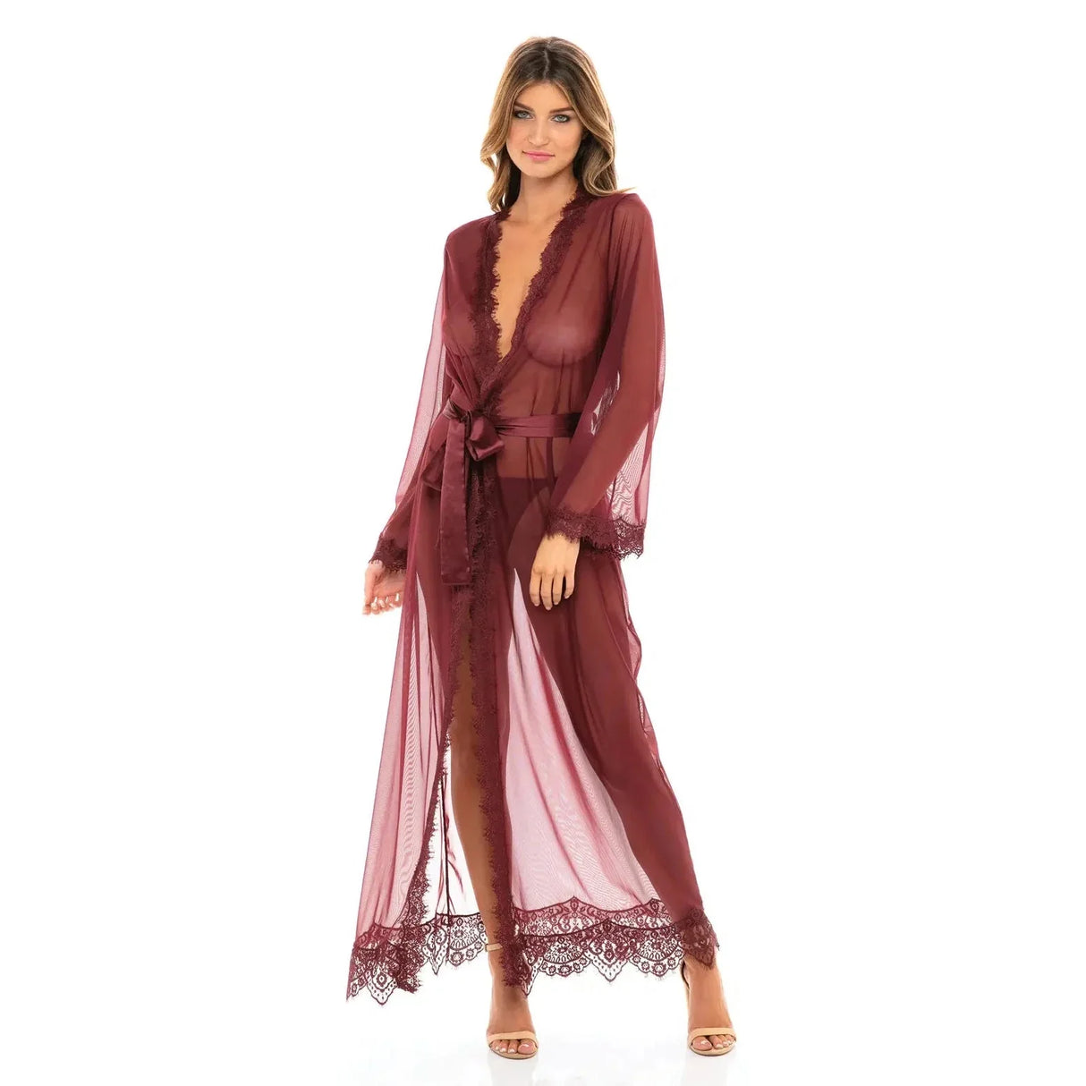 Provence Eyelash Lace Floor Length Robe Zinfandel