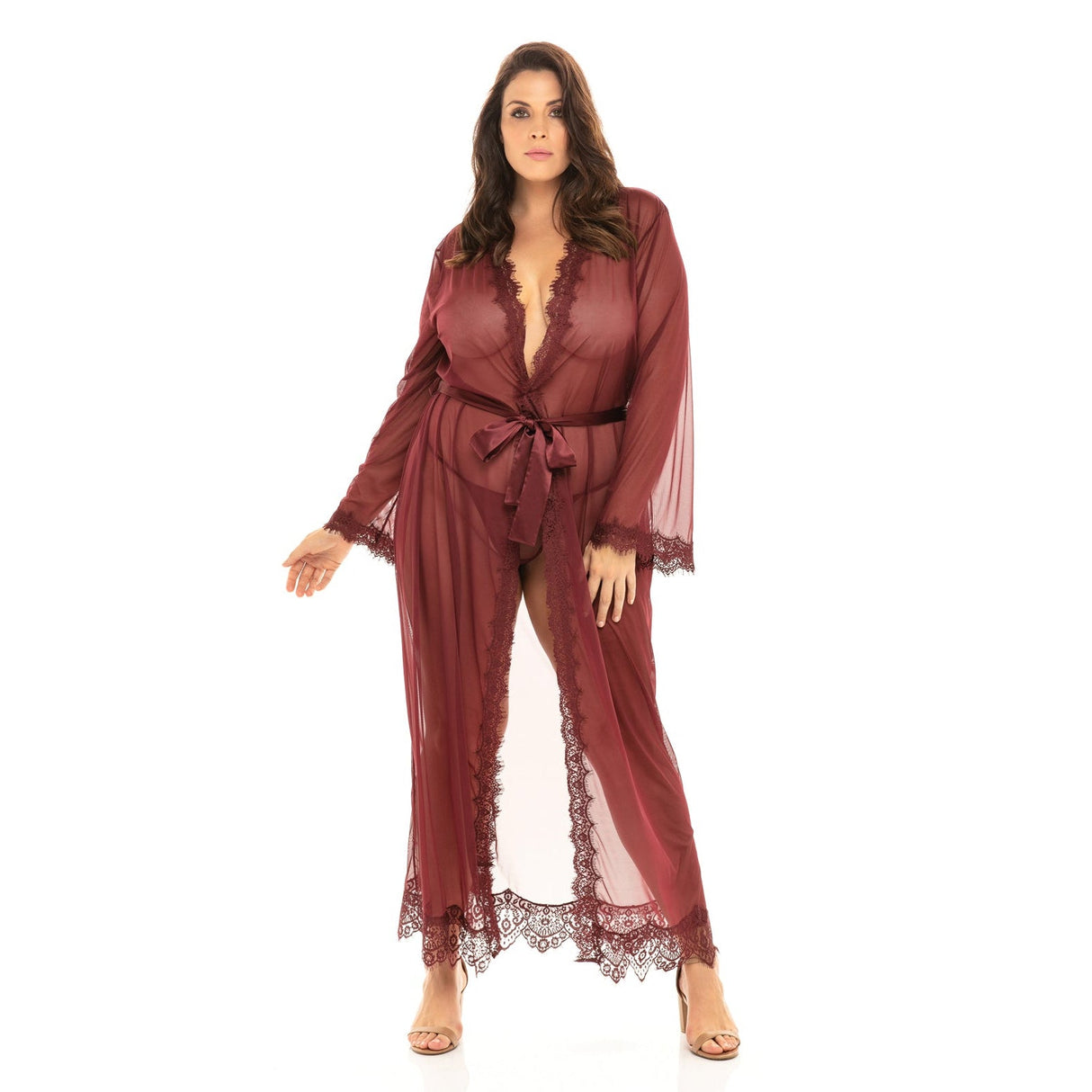 Provence Eyelash Lace Floor Length Robe Zinfandel