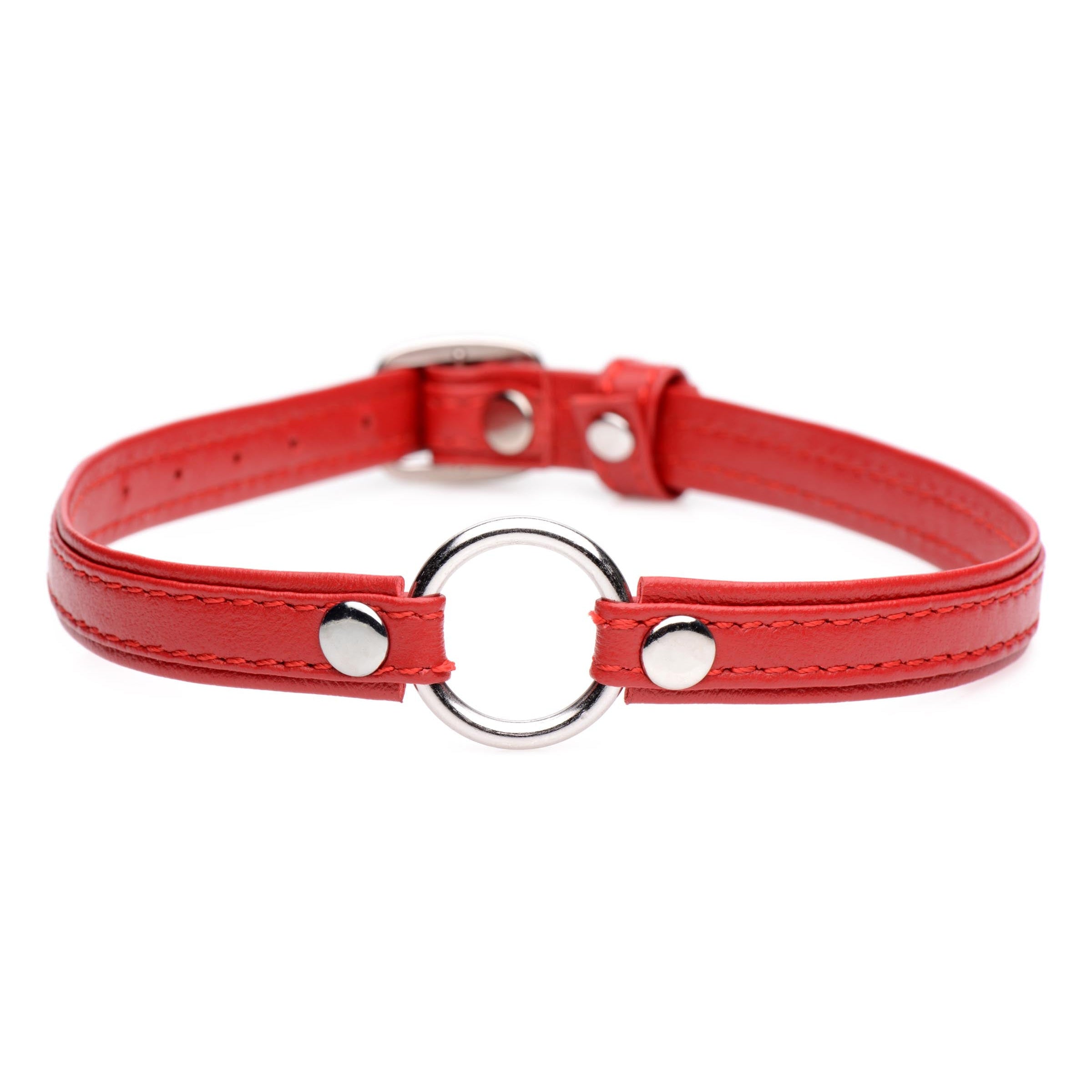 Sex Pet Leather Choker with Silver Ring - Red