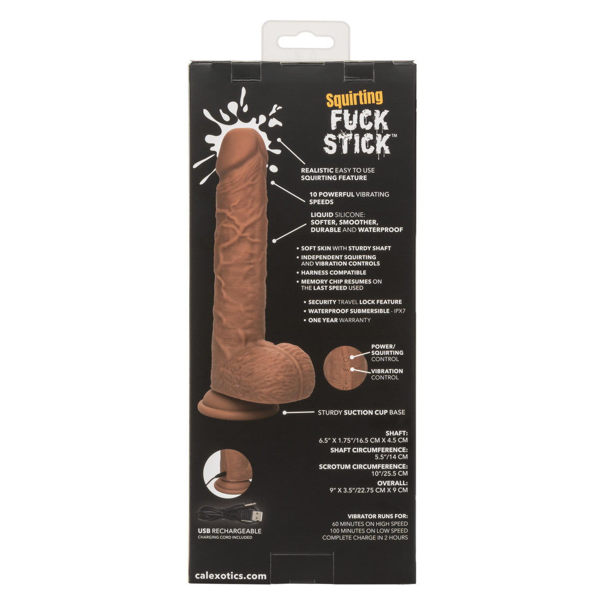 Squirting Fuck Stick 9" Vibrating Silicone Suction Cup Dildo - Brown