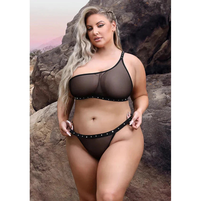 Vibes Bad Bitch One Shoulder Bling Bralette & Panty