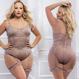 2-Pc Slip in Sheer Grey Teddy With Snap Crotch - Queen