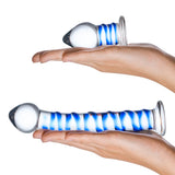 2PC Double Penetration Glass Swirly Dildo & Butt Plug Set