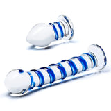 2PC Double Penetration Glass Swirly Dildo & Butt Plug Set