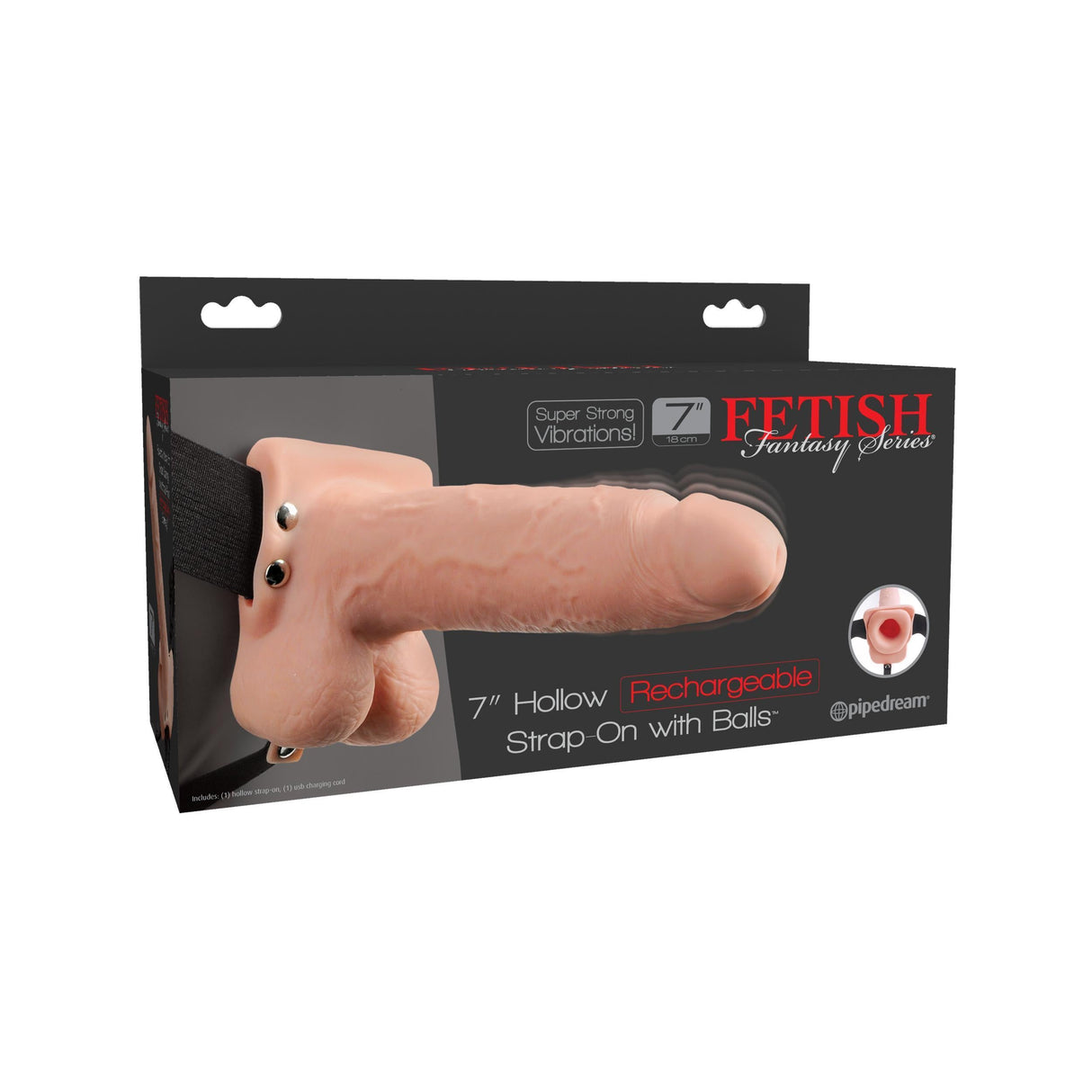 7 Inch Hollow Vibrating Strap-on with Balls
