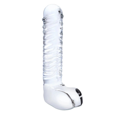 8 Inch Realistic Ribbed Glass G-Spot Dildo with Balls