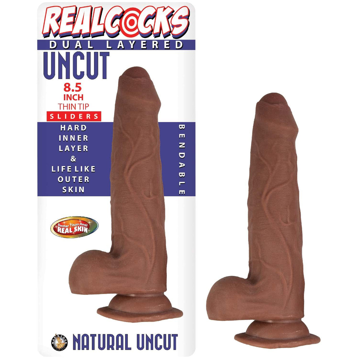 8.5 Inch Thin Tip Uncut Dildo - Brown