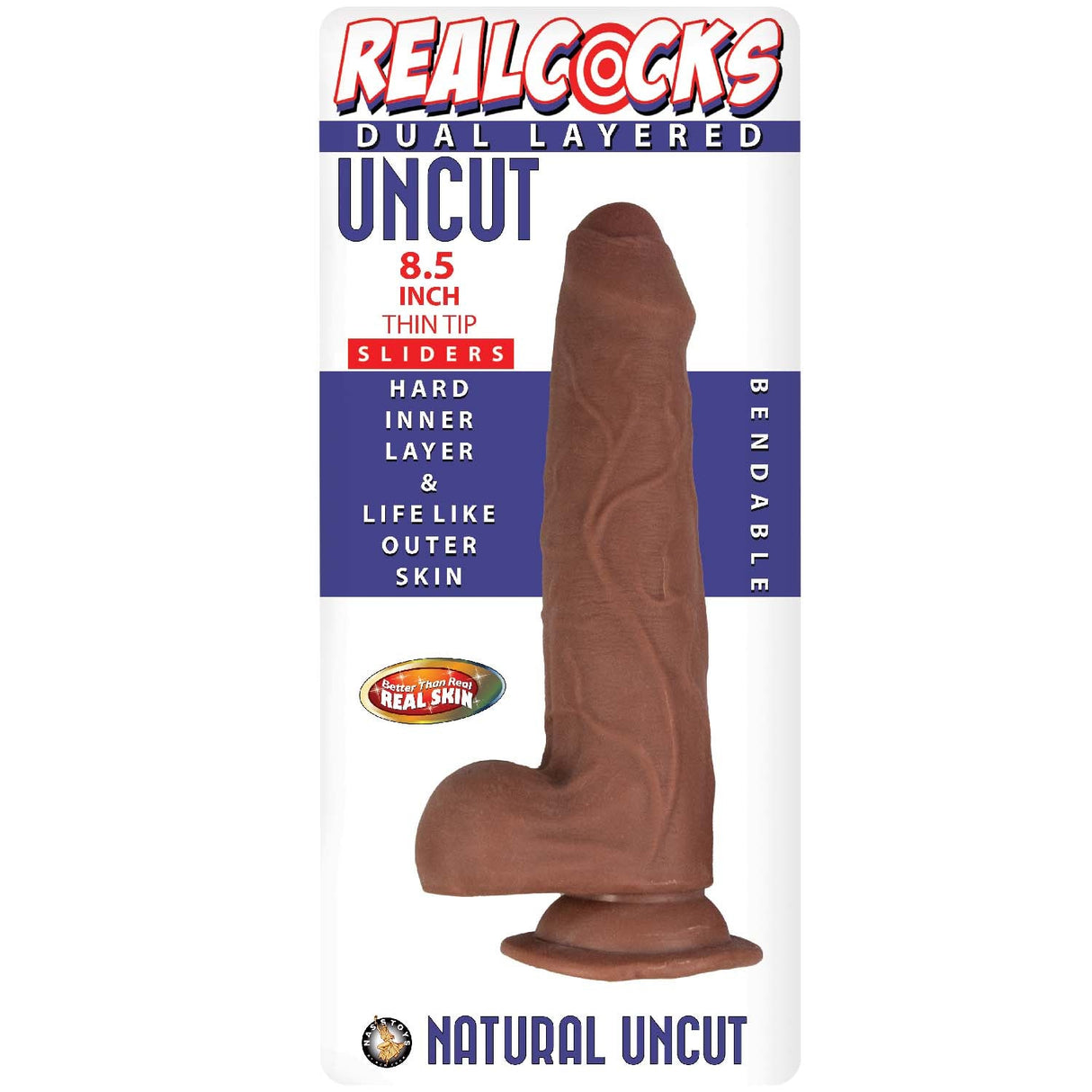 8.5 Inch Thin Tip Uncut Dildo - Brown