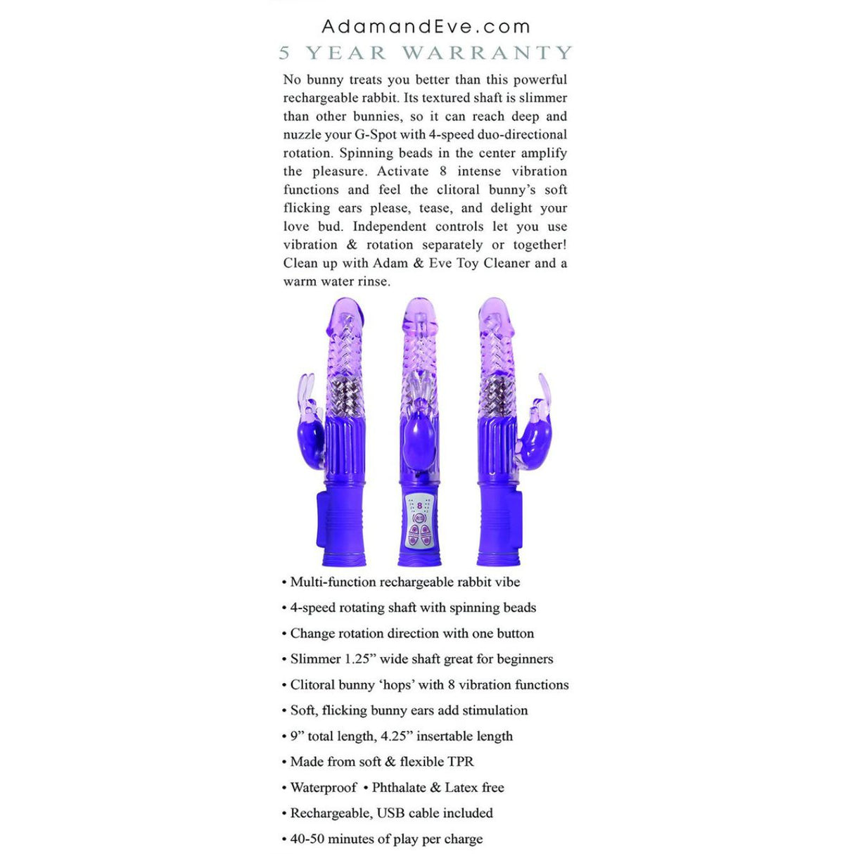 Adam & Eve Rechargeable Rabbit Dildo