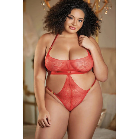 Allure Halter Ouverte Lace Teddy - Queen