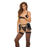 Bombshell Boudoir Lace V Wire Open Cup Bra, Garter Skirt & G-String