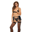 Bombshell Boudoir Lace V Wire Open Cup Bra, Garter Skirt & G-String