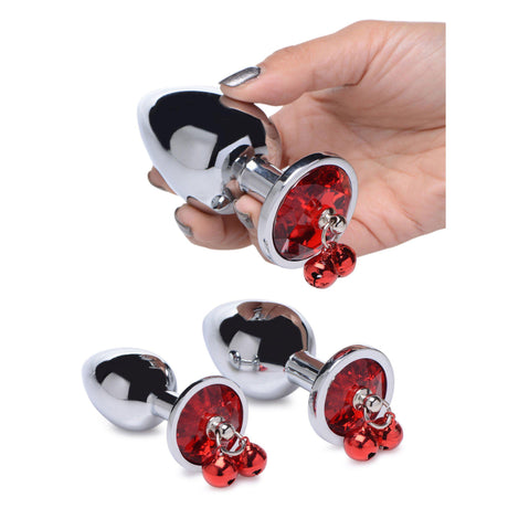 Booty Sparks Red Gem with Bells Anal Plug Set