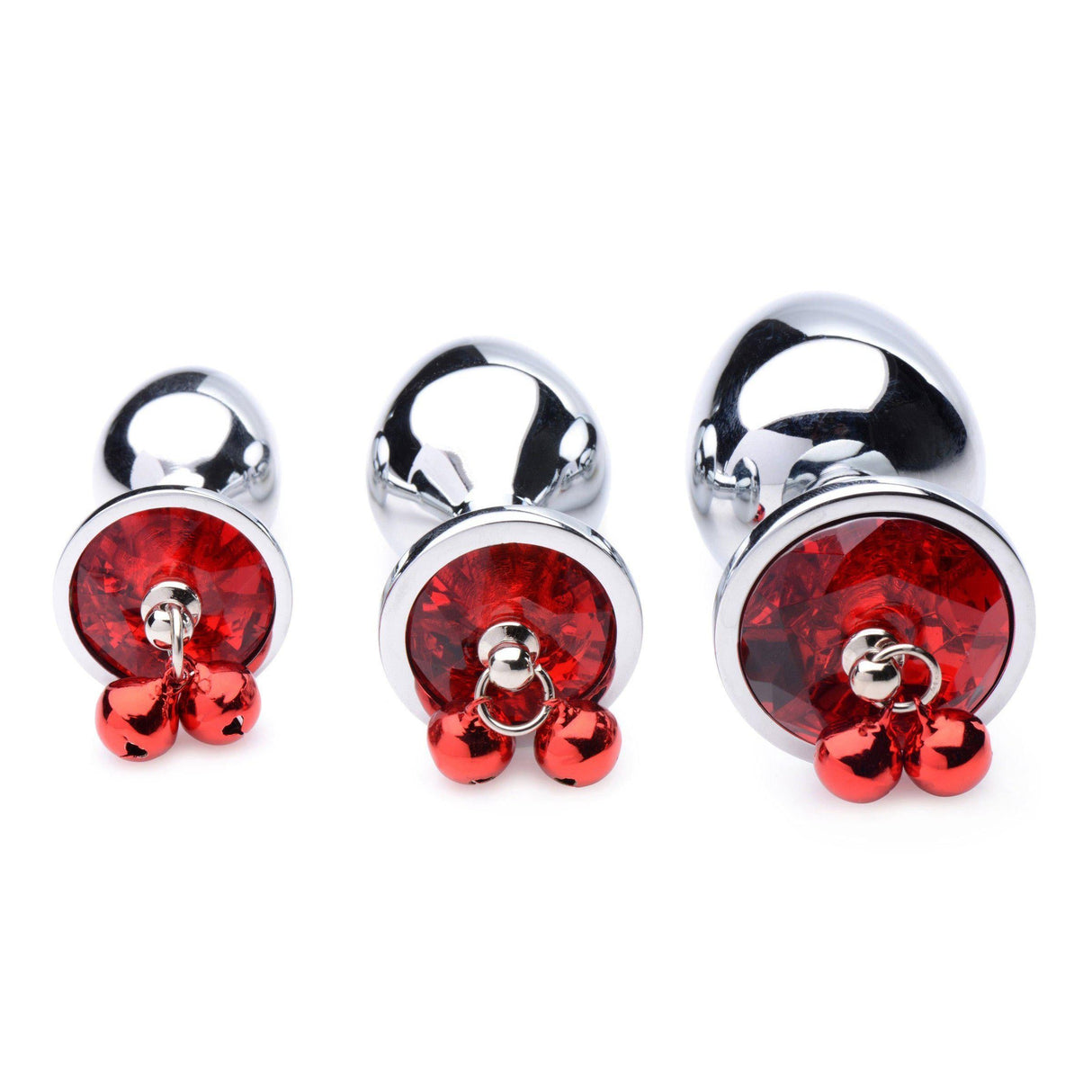 Booty Sparks Red Gem with Bells Anal Plug Set