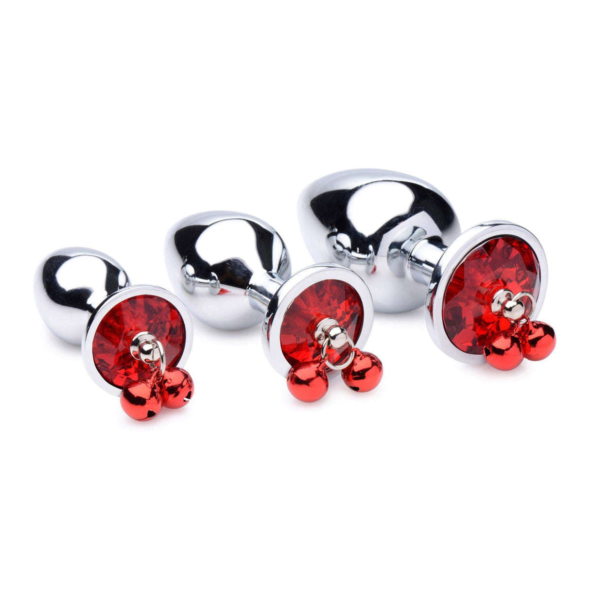 Booty Sparks Red Gem with Bells Anal Plug Set