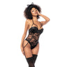 Cat Girl Lace Gartered Bodysuit with Lace Up Back & Head Piece
