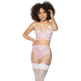 Crystal Pink Longline Bra, Garter Belt & Panty