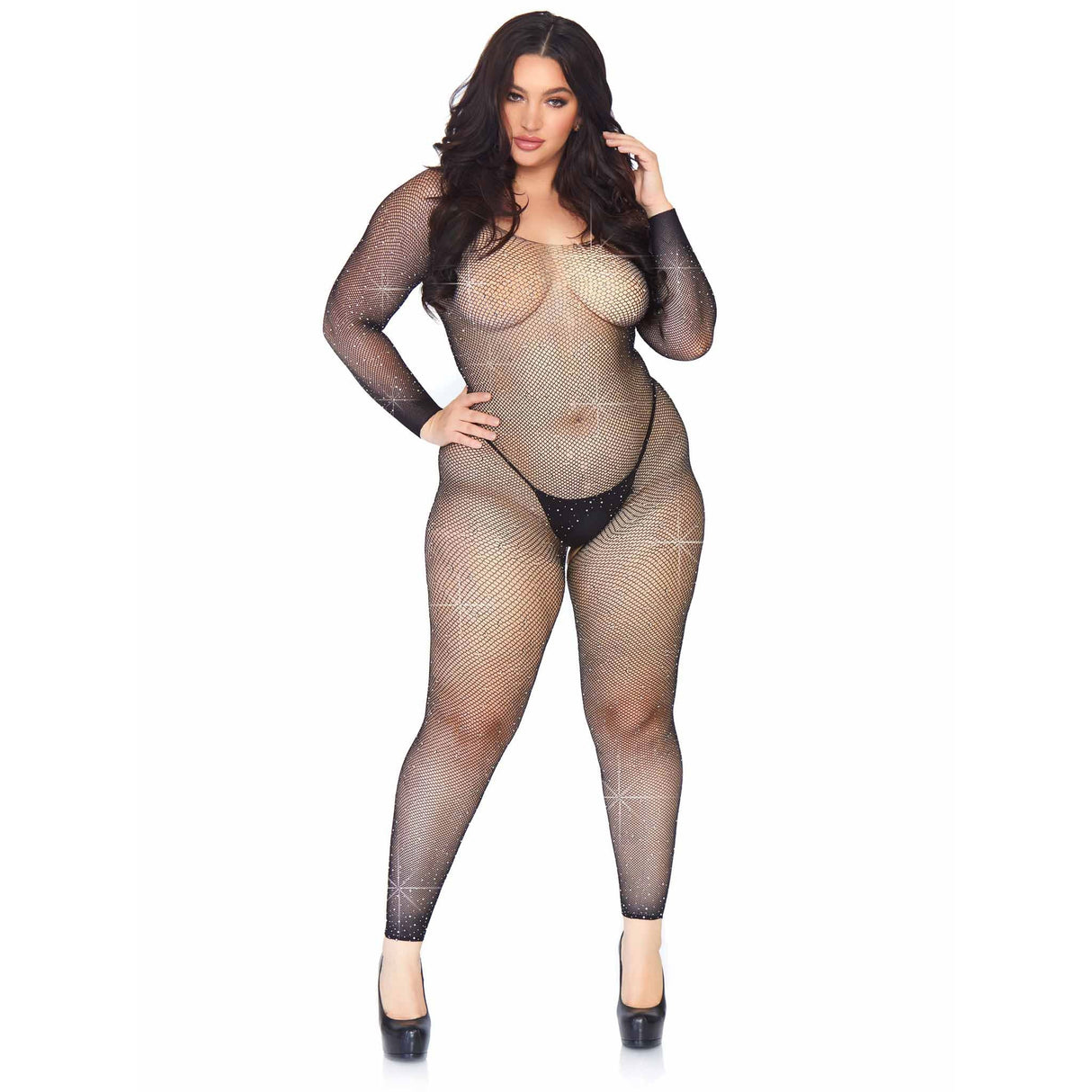 Crystalized Seamless Fishnet Long Sleeved Bodystocking