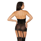 Dreamgirl Sheer Dress with Lace Trim, Garters & Thigh High Stockings