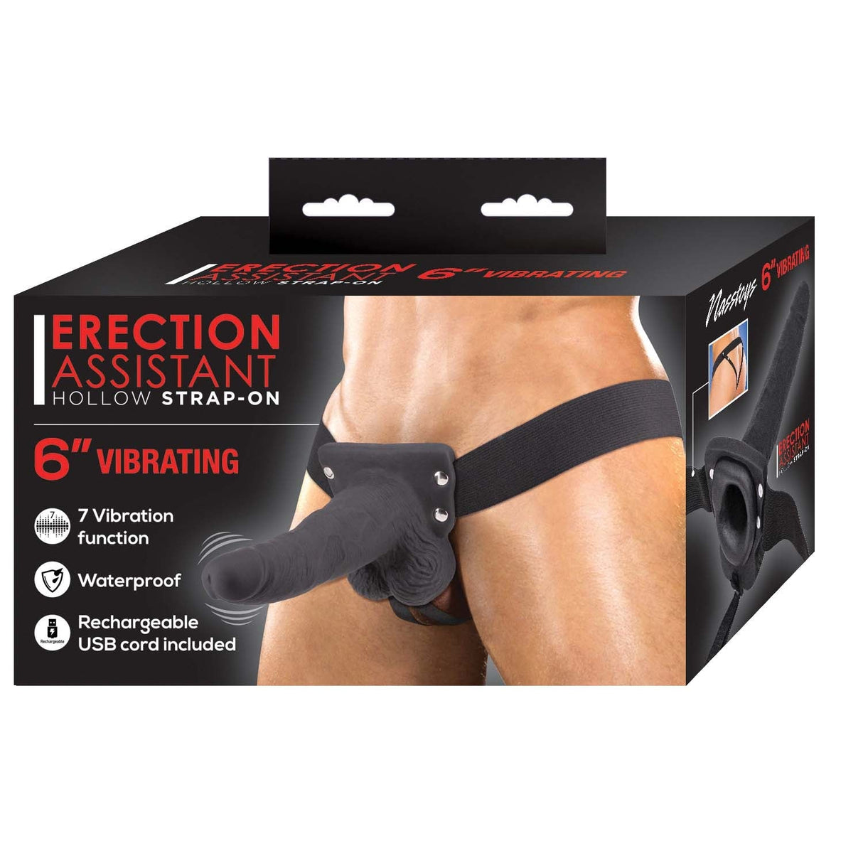 Erection Assistant 6 Inch Vibrating Hollow Strap-On - Black