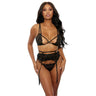 Eyelash Lace Bra, High Waist Garter Belt & G-String Set