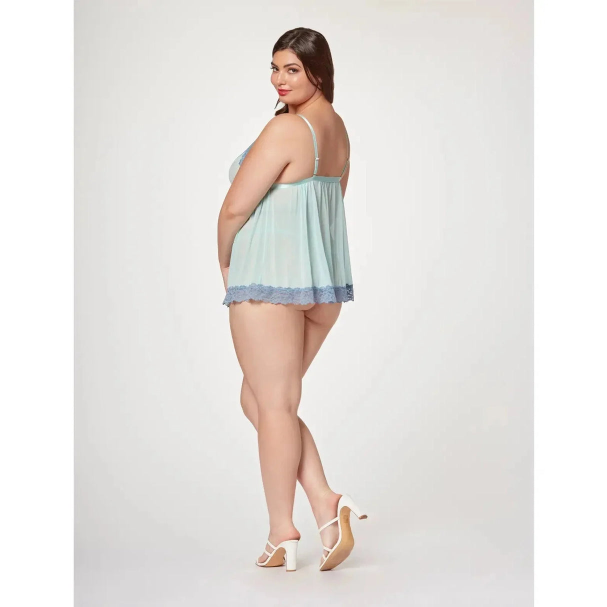 Lace & Mesh Triangle Cup Babydoll & Thong - Queen