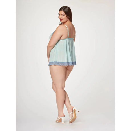 Lace & Mesh Triangle Cup Babydoll & Thong - Queen