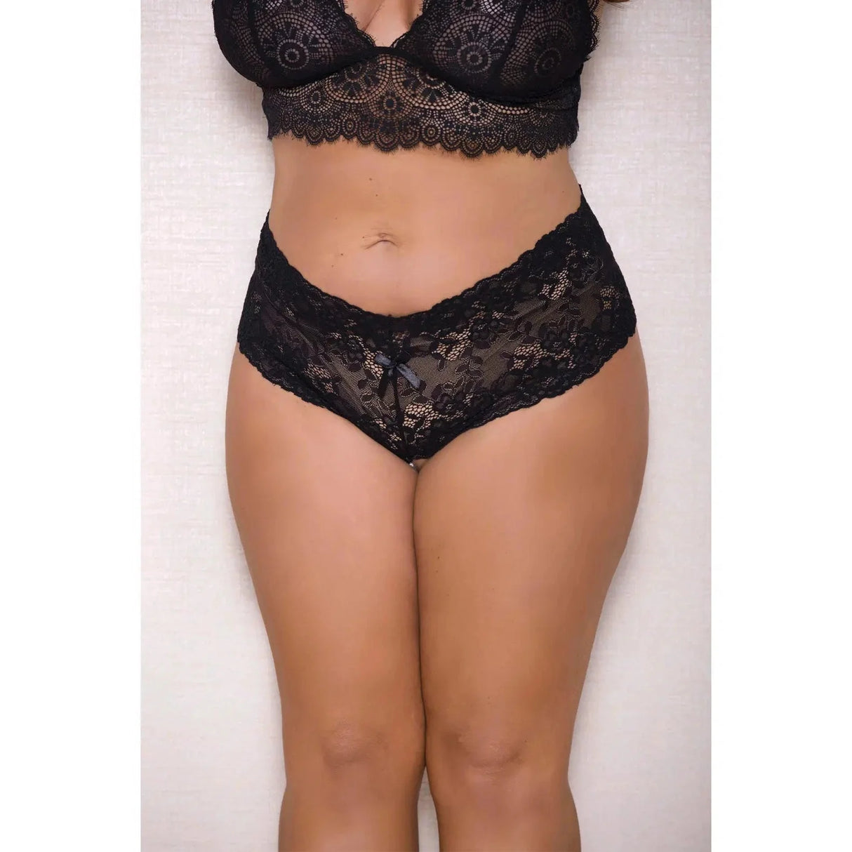Lace & Pearl Boyshort With Satin Bow Accents
