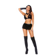 Leather & Mesh Halter Bra Top with Mini Skirt & G-String