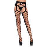 Leg Avenue Diamond Net Opaque Stockings With Attached Garter