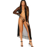 Long Sleeve Dotted Mesh Robe & Panty Set - Queen
