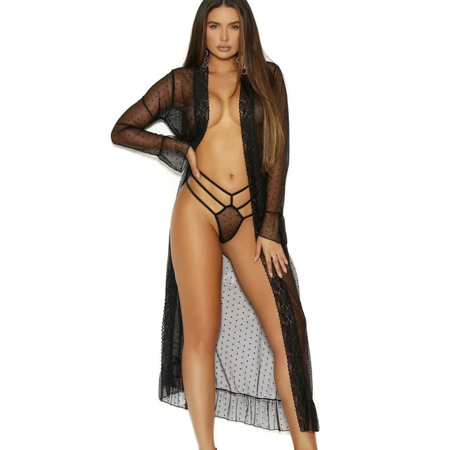 Long Sleeve Dotted Mesh Robe & Panty Set