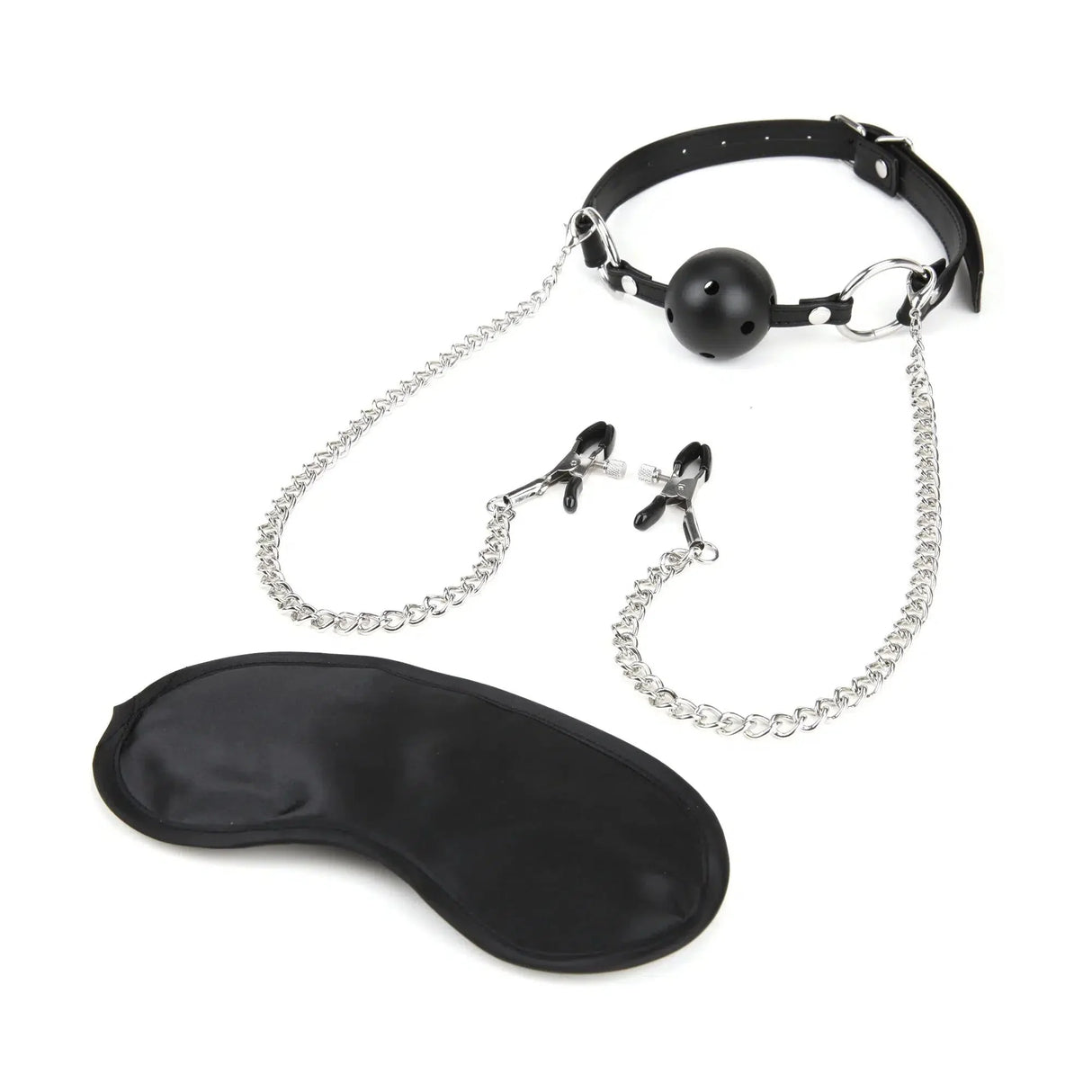Lux Fetish Breathable Gag with Nipple Clamp