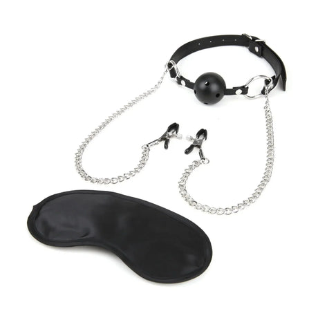 Lux Fetish Breathable Gag with Nipple Clamp