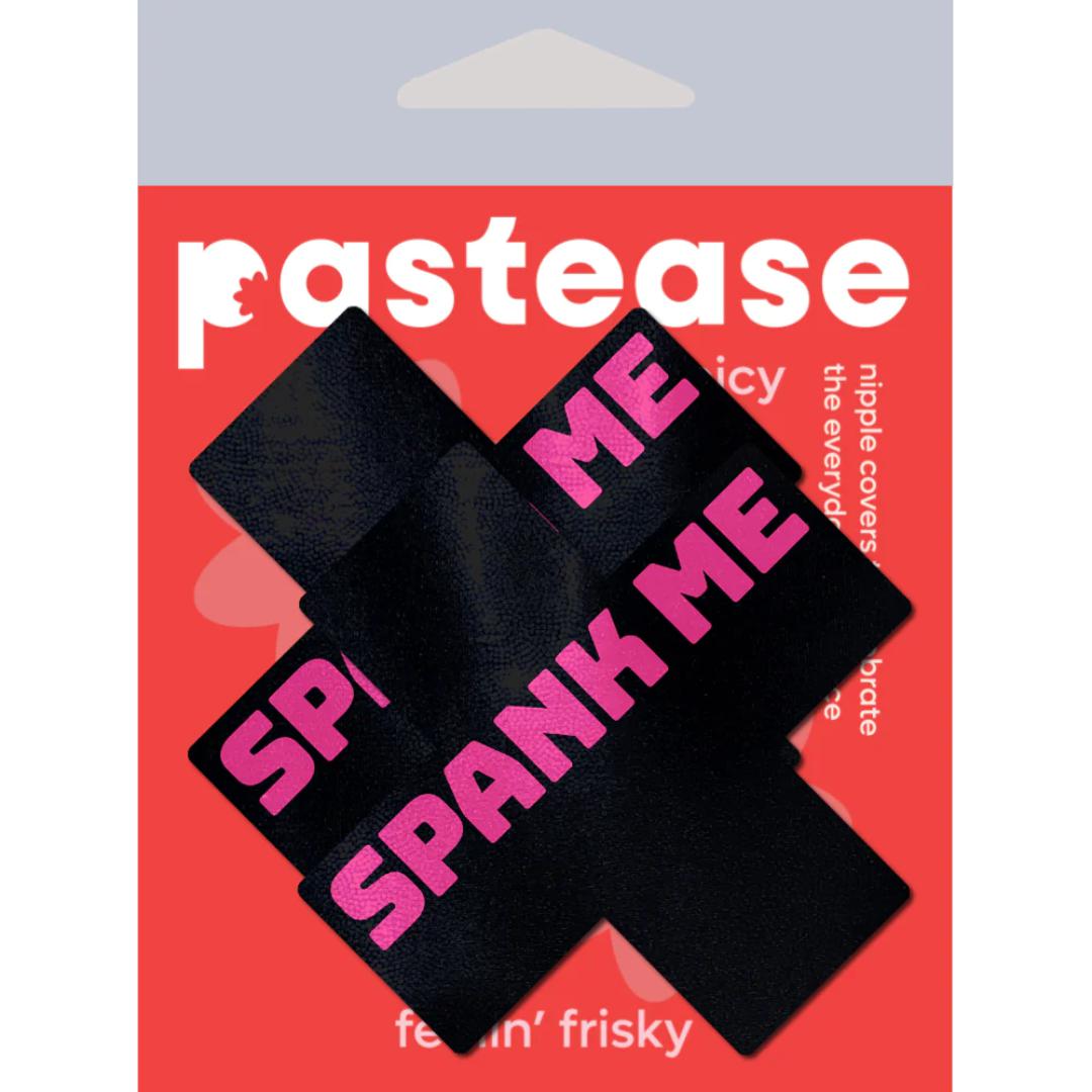 Pastease Liquid Black Cross with Pink 'Spank Me' Nipple Pasties