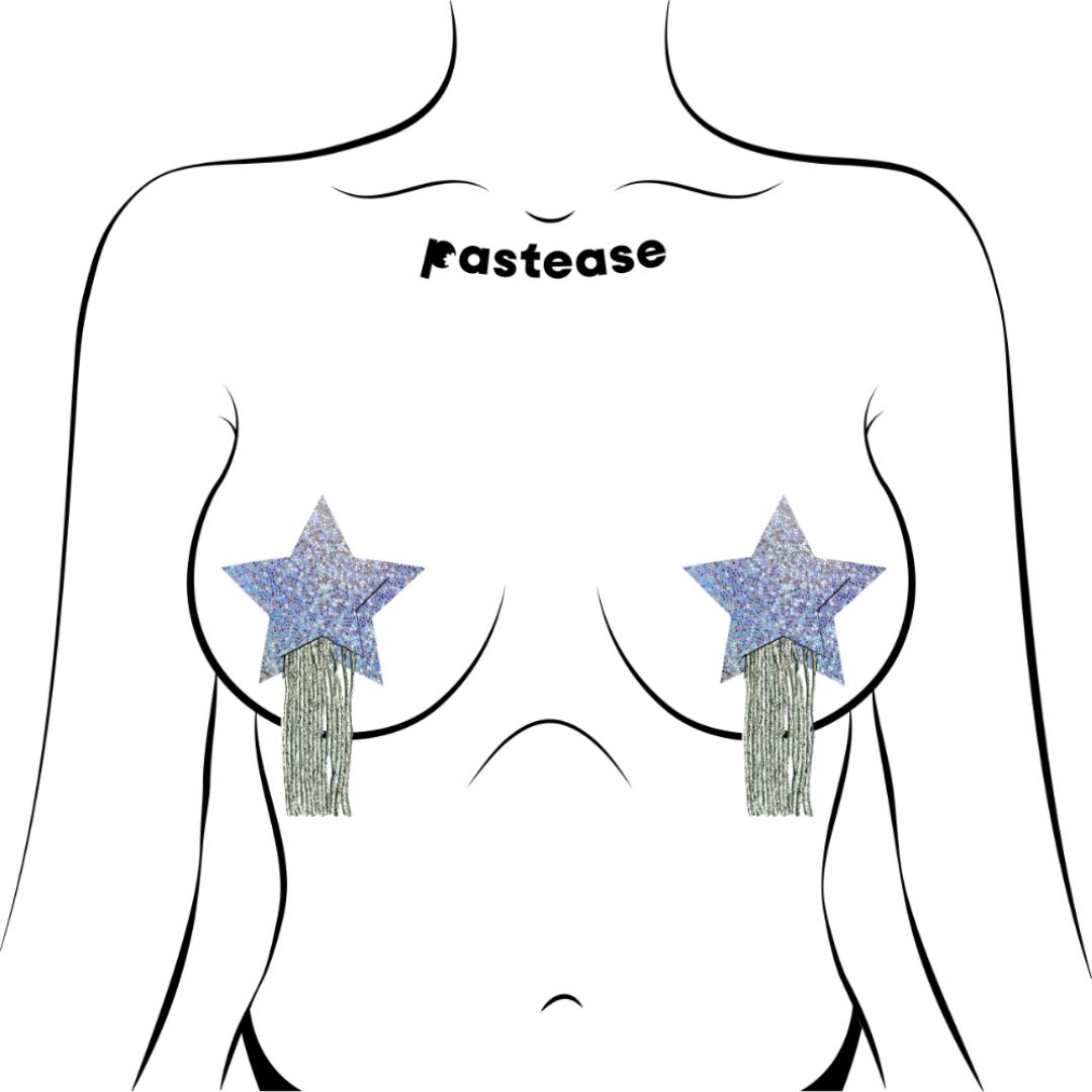 Pastease Silver Glitter Star with Tassel Fringe Nipple Pasties