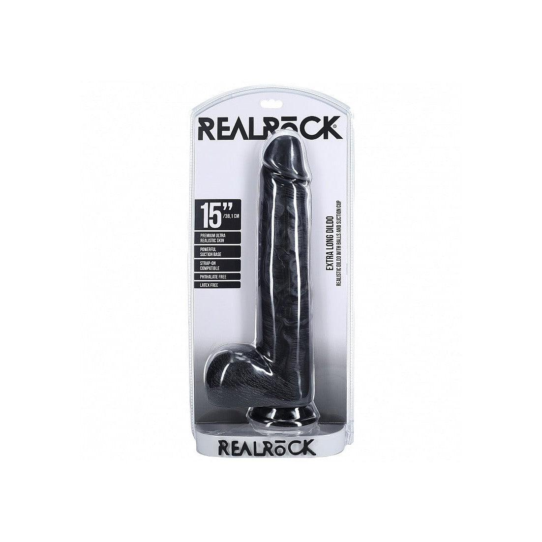 RealRock 15 Inch Dildo with Balls - Black