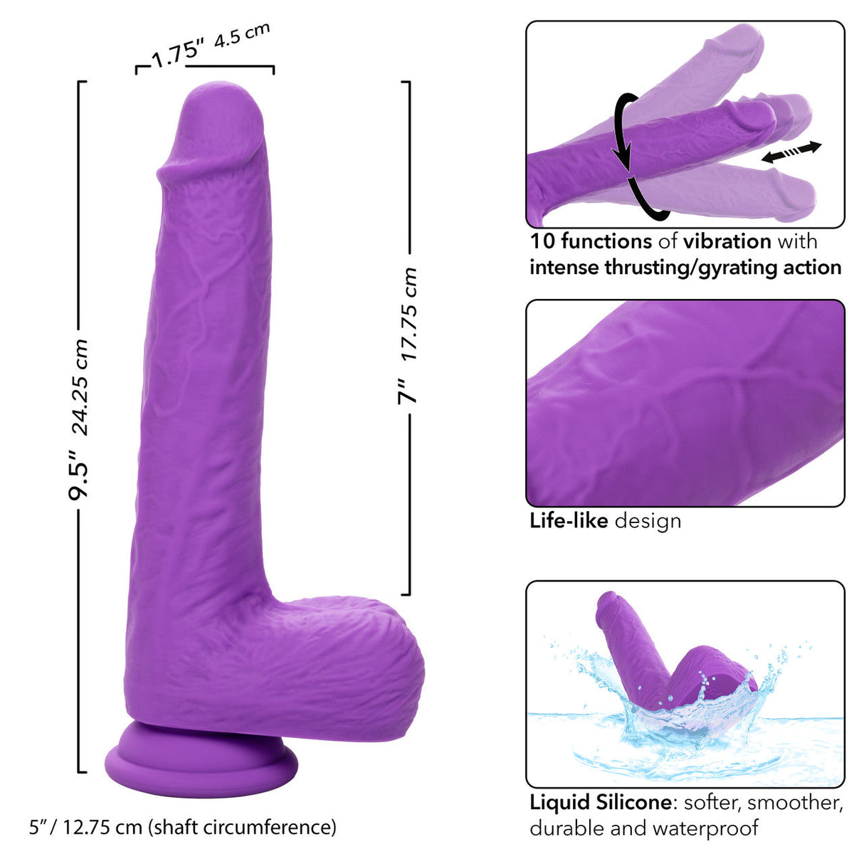 Rechargeable Gyrating & Thrusting Silicone Dildo