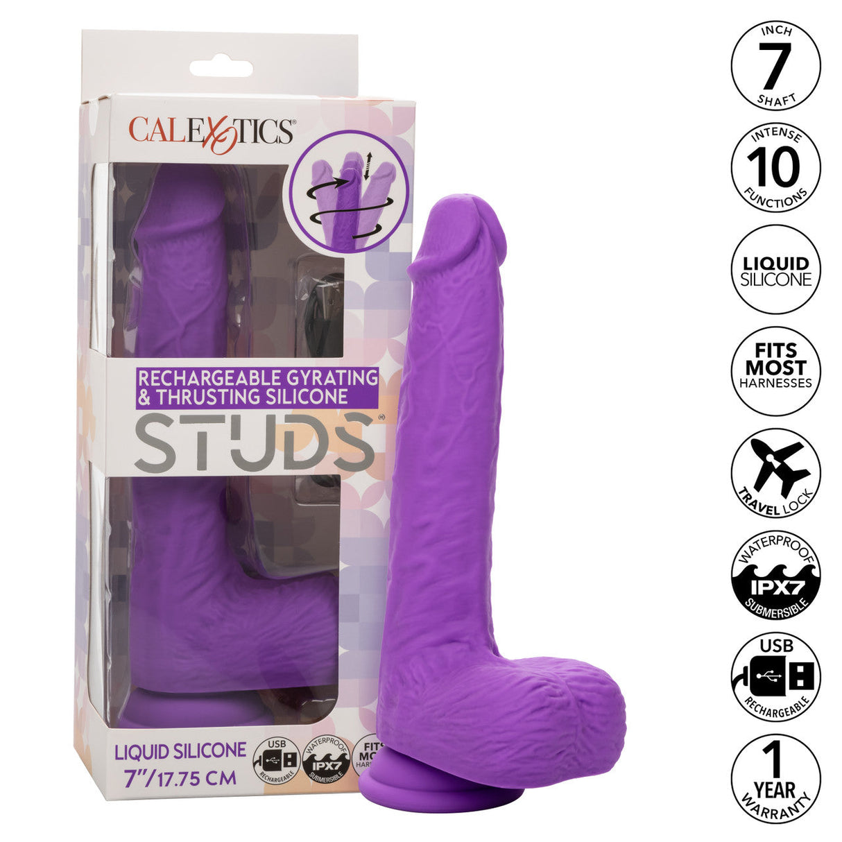 Rechargeable Gyrating & Thrusting Silicone Dildo