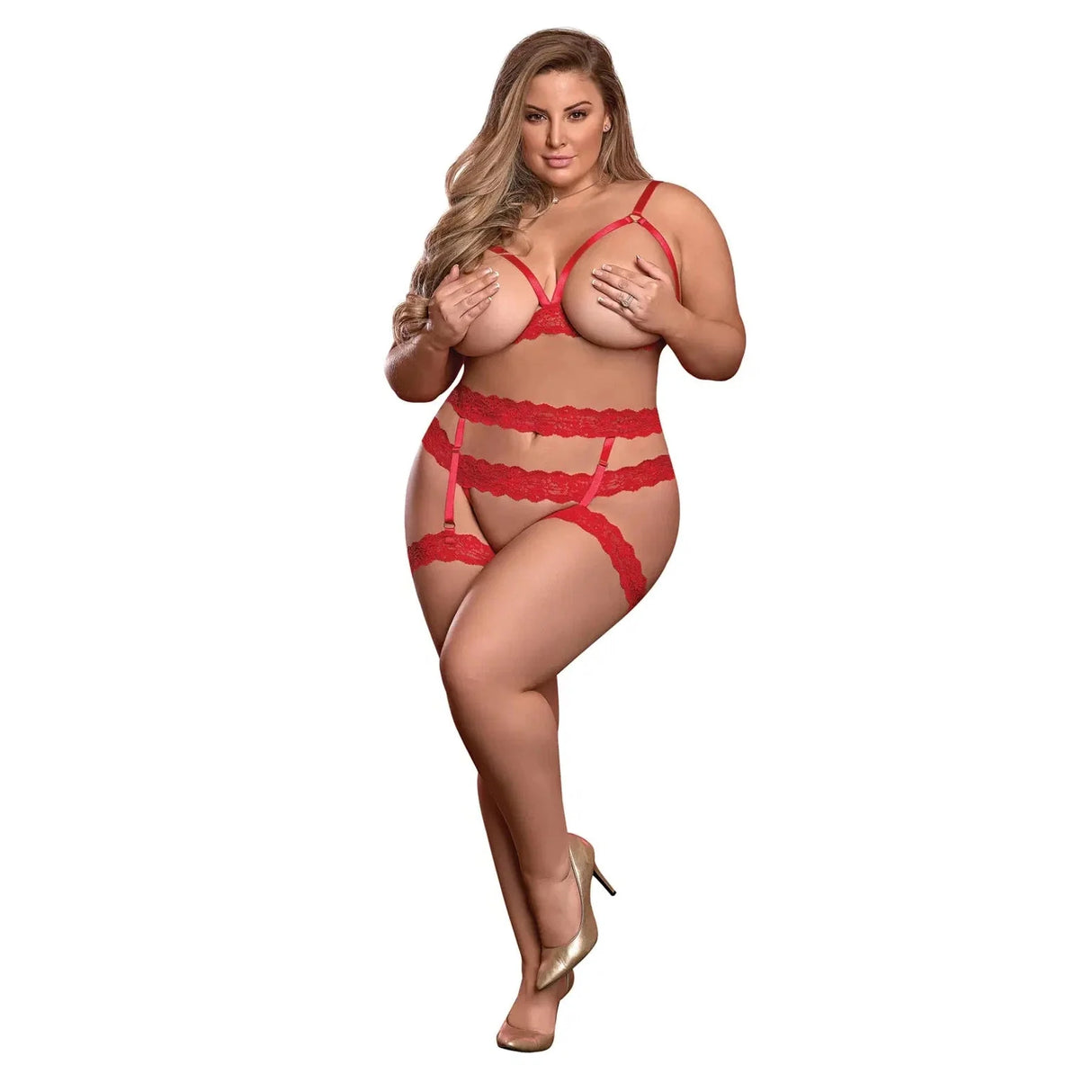 Risque Business Cupless Bra, Garter & Crotchless Panty