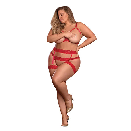 Risque Business Cupless Bra, Garter & Crotchless Panty