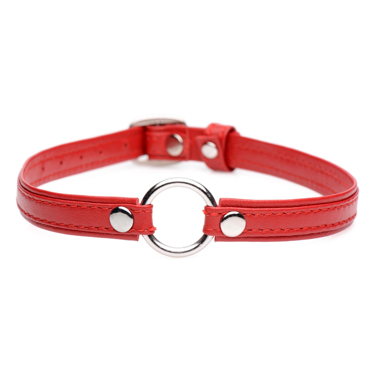Sex Pet Leather Choker with Silver Ring - Red