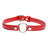 Sex Pet Leather Choker with Silver Ring - Red
